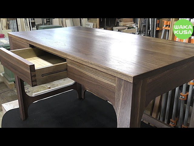 【woodworking】computer study table/Walnut desk with dovetail drawer