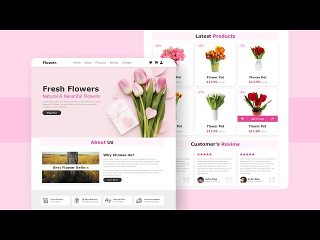 Create A Responsive E-Commerce Flower Shop Website Design Using Pure HTML & CSS Only
