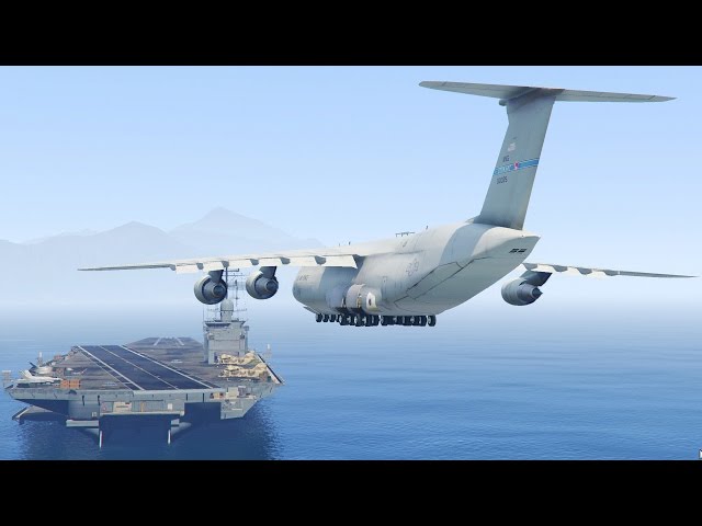 GTA 5 - Landing C5 Super Galaxy ON THE AIRCRAFT CARRIER (GTA 5 Funny Moments)