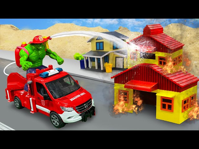 Hulk Rescues Fire Trucks, Concrete Mixers, and Excavators - Construction Vehicle Funny story