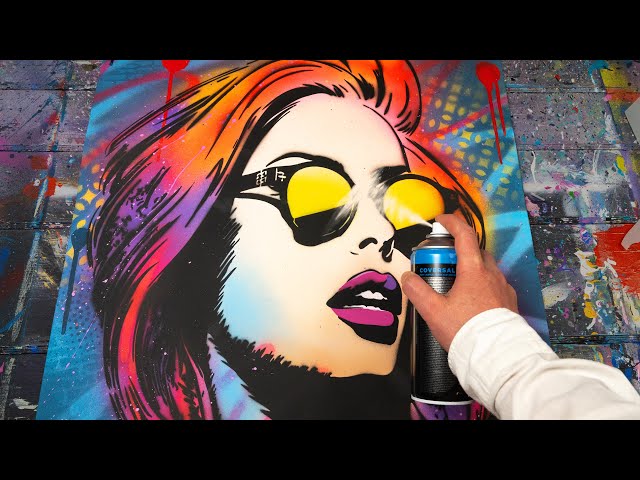 Explosive Pop Art Stencil Painting: Create a Stylish Portrait with Fluorescent Colors! 🎨🚀