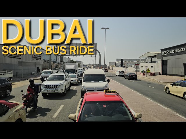 3pm Dubai UAE Scenic Bus Ride "Rear View": EQUITI Metro Station to AL QUOZ Bus Stn (4.22.24: 4K-UHD)