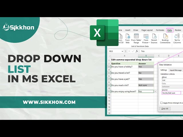 How to setup Drop down list in Excel with formula | Free | English | Sikkhon