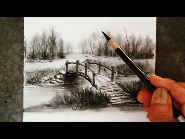 How to draw bridge for landscape view by pencil with easy ways.