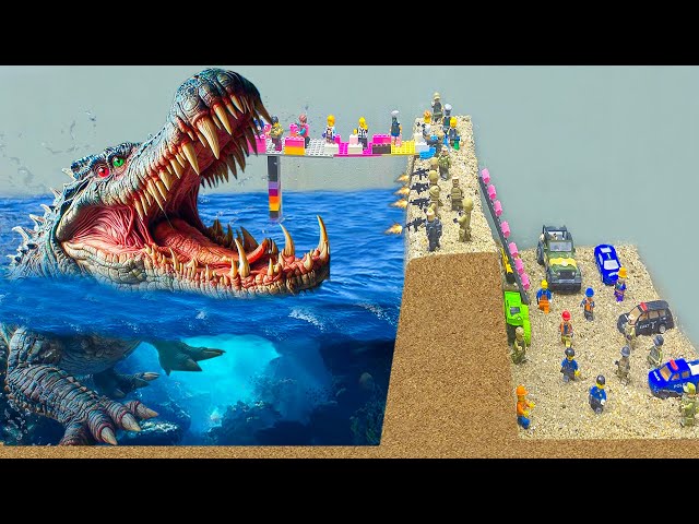 Tsunami Dam Breach Experiment | Crocodile Monster Fights With Lego Army Because Of Broken Eggs