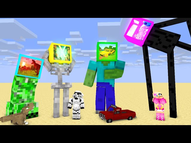 Zombie Skeleton Crepeer and Enderman become a TV Man - Minecraft Animation