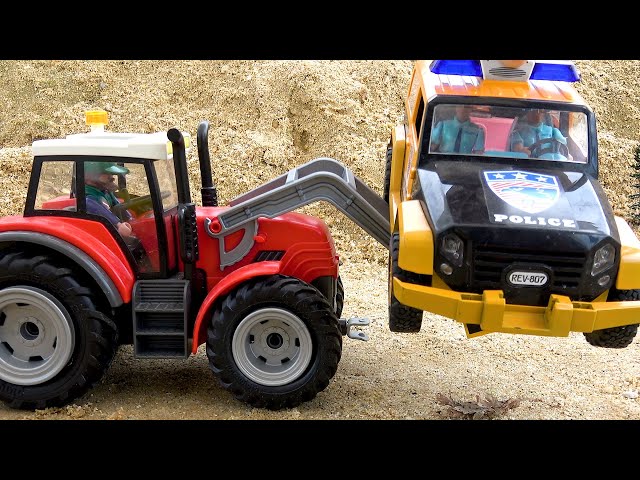 Tractor rescue and assemble police car - Collection toy car videos