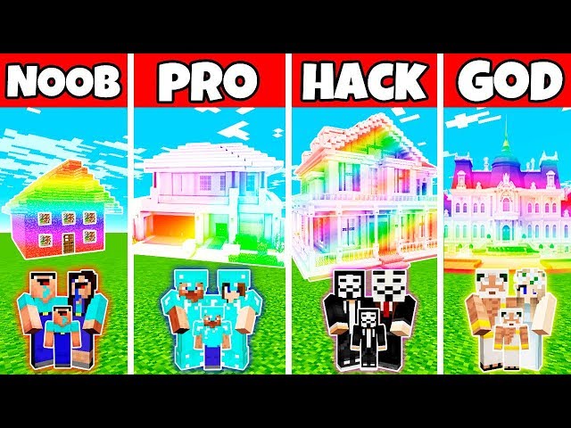 Minecraft:FAMILY RAINBOW MANSION BUILD CHALLENGE - NOOB vs PRO vs HACKER vs GOD in Minecraft