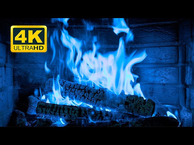 🔥 Beautiful BLUE FIREPLACE 4K! Magic Fireplace Burning with blue flames (12 HOURS)