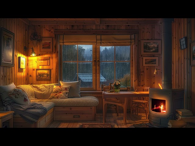 Rainy Retreat: Cozy Cabin Fireplace with Gentle Rain Sounds for Ultimate Relaxation and Sleep Better