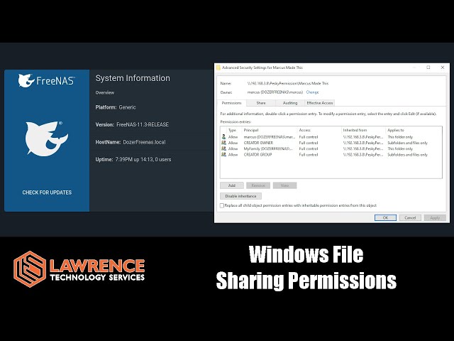 FreeNAS 11.3 Windows Shares / File Sharing Permissions & ACL Configurations.