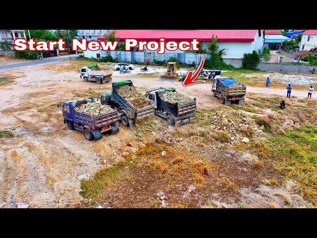 Start A New Plot Of Land With Dump Truck 5Ton And Komatsu D31PX Push Rock Soil
