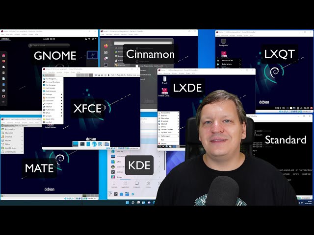 Debian 11 alle Desktops / GUIs im Vergleich - GNOME, KDE, Cinnamon, MATE, XFCE, LXQt, LXDE