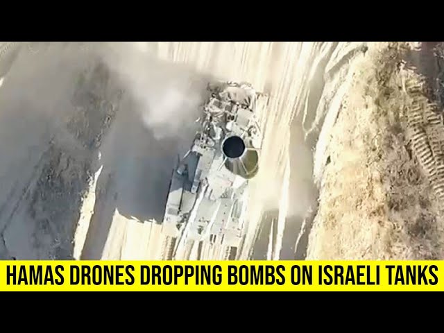 Hamas drones drops RPG warhead on Israeli Merkava tank.