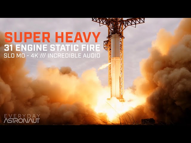 SpaceX Super Heavy 31 Engine Static Fire [Slo Mo 4K]