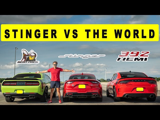 Kia Stinger GT AWD takes on Charger 392 and Challenger ScatPack, drag and roll race.