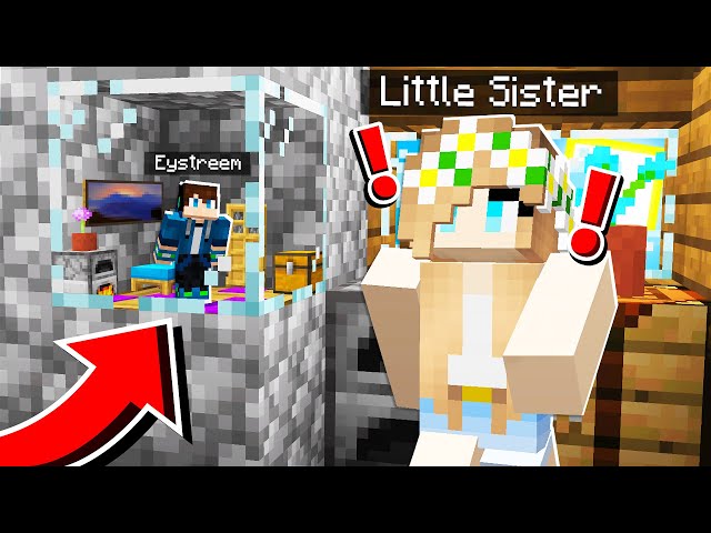 I Built a TINY SECRET BASE In My LITTLE SISTER'S HOUSE in Minecraft!