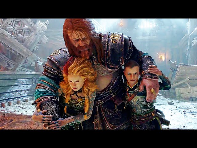Drunk Thor Starts Fight With Atreus & Thrud Scene - God of War Ragnarok (PS5) 2022