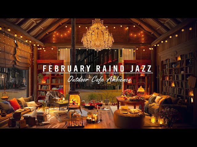February Raind Jazz Music at Bookstore Cafe Ambience ☕ Relaxing Sweet Night Jazz Music to Read,Study