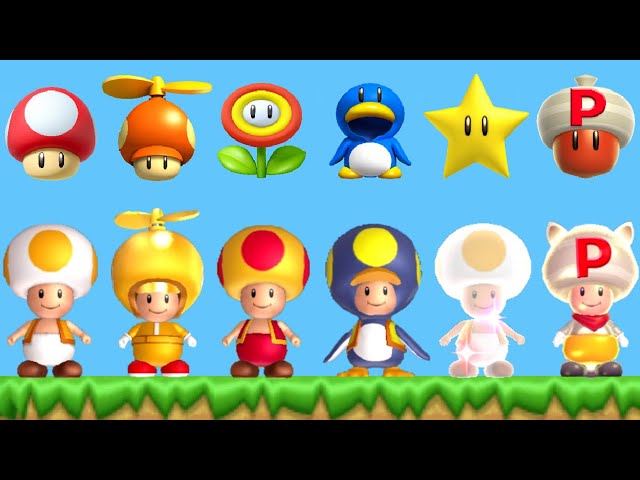 New Super Mario Bros U Deluxe - All Yellow Toad Power-Ups