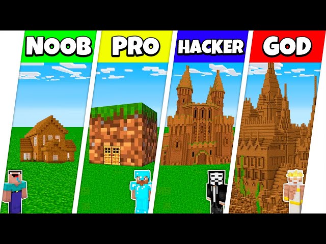 Minecraft Battle: NOOB vs PRO vs HACKER vs GOD: DIRT BASE BLOCK HOUSE BUILD CHALLENGE / Animation
