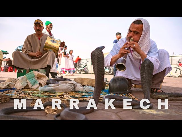 Marrakech, Walking Tour Medina Streets and Jemaa el-Fnaa Square - Morocco, Africa  (4K Ultra HD)