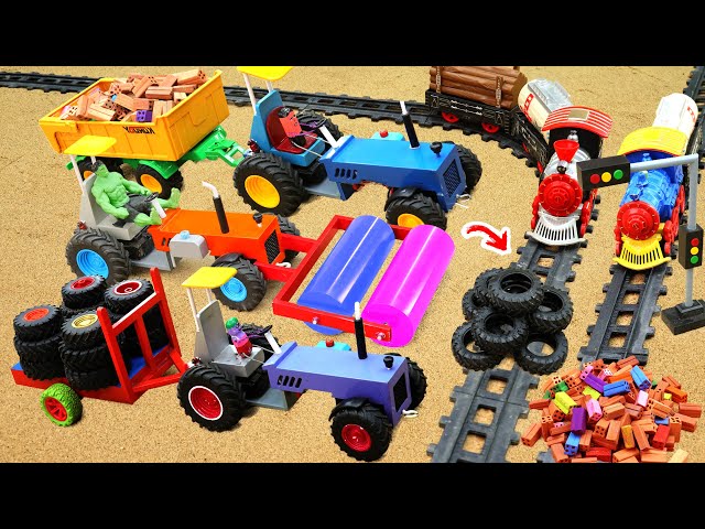 Diy tractor making bulldozer repair train railway | Heavy truck carrying bricks,bad roads, muddy #4