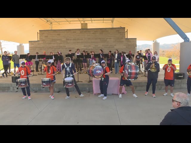 Denver Broncos Stampede Drum Line "Beat (the drums for) breast cancer"