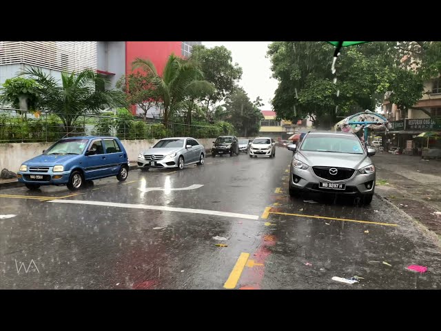 Walking in Super Heavy Rain at Morning Market, Kuala Lumpur | Nature Sounds for Sleep