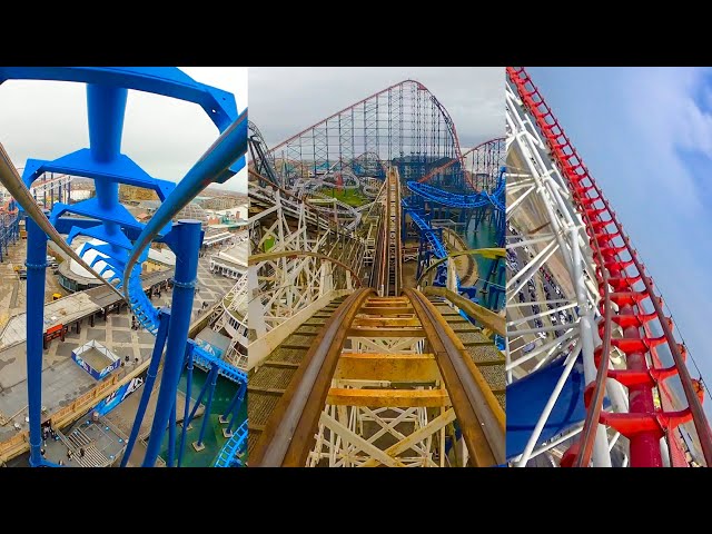 Every Roller Coaster at Blackpool Pleasure Beach! With Enso Spinning Car on Icon! Front Seat POV!