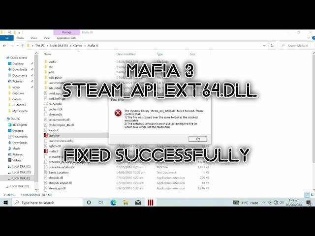 Mafia 3 steam_api_ext64.dll failed to load fix - Mafia 3 not launching #dll #error