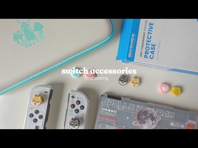 unboxing nintendo switch accessories (ft.geekshare) | protective case, thumb grips & carrying case