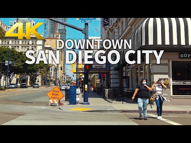 SAN DIEGO - Walking Downtown San Diego, First Avenue, Broadway, California, USA, Travel, 4K UHD