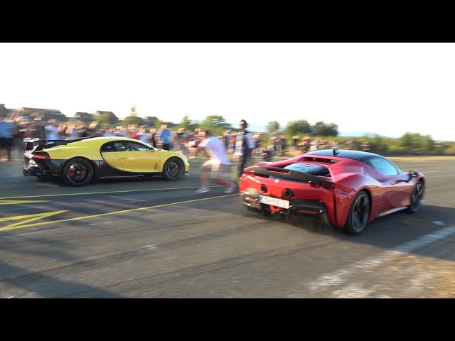 Ferrari SF90 vs Bugatti Chiron Pur Sport DRAG RACE with Launch Control