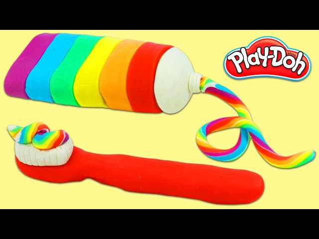 How to Make Rainbow Play Doh Toothbrush and Toothpaste | Fun & Easy DIY Play Dough Art!