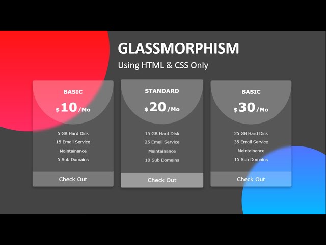Glassmorphism Pricing Table Card Hover Effects || Html CSS Glass morphism Effects
