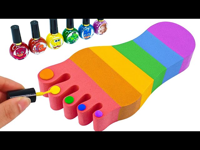 Satisfying Video l How To Make Rainbow Kinetic Sand Foot and Nail Polish Cutting ASMR | By ODD