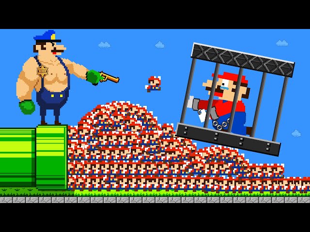 Super Mario Bros. but Mario locked in Prison by 999 Tiny Mario and Cop-Luigi | Game Animation