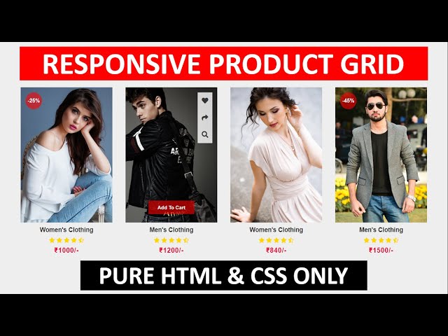 Create A Responsive Product Grid For E-Commerce Website Card Hover Effect Using Pure HTML & CSS Only
