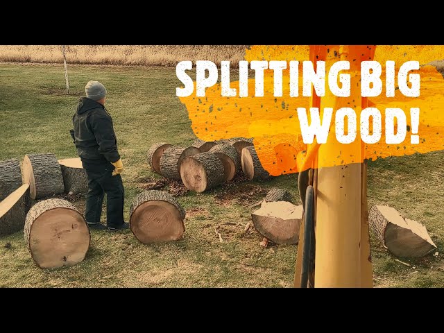 The BEST Way to Split Big Firewood Pieces - Backhoe Digger Mounted Wood Splitter