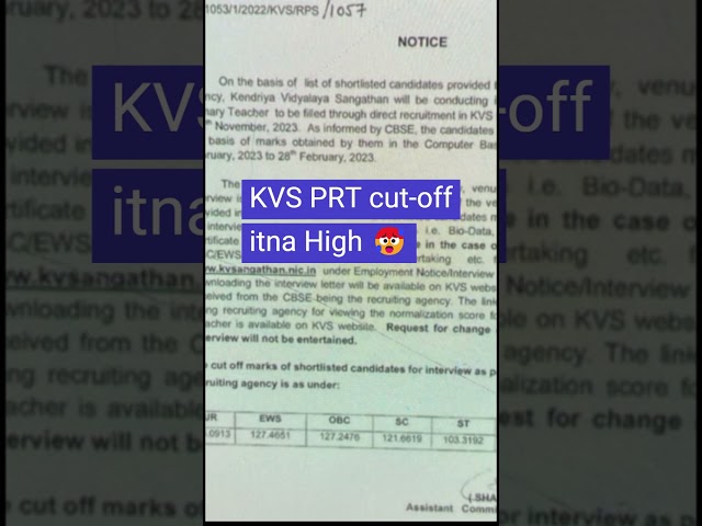 KVS PRT cut-off | KVS PRT 2023 Result | KVS 2023 Result | Download | Check Result