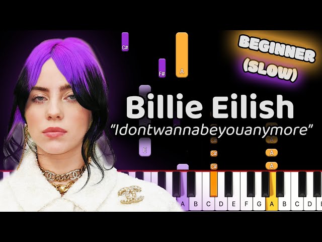 Learn To Play Idontwannabeyouanymore Billie Eilish on Piano! (Beginner) SLOW 50% Speed