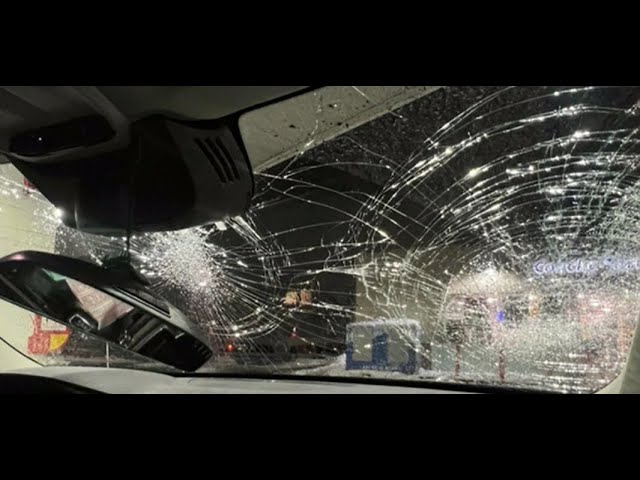 Piece of concrete crashes onto couple’s windshield in Montreal | Driving dangers