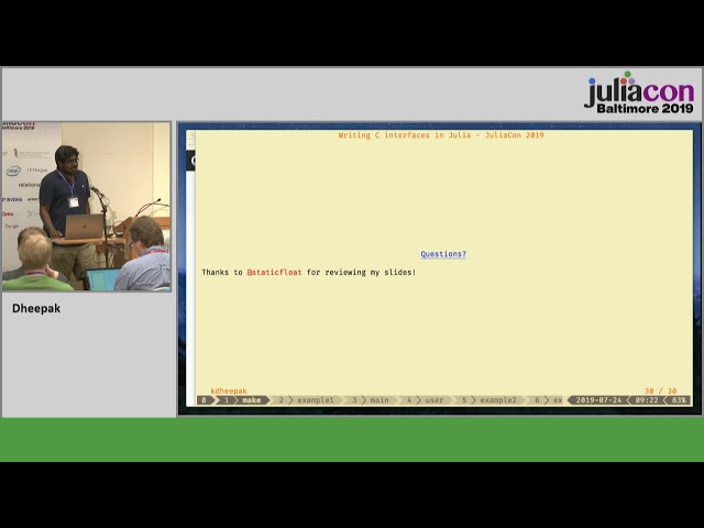 Why Writing C Interfaces in Julia Is So Easy | Dheepak | JuliaCon 2019