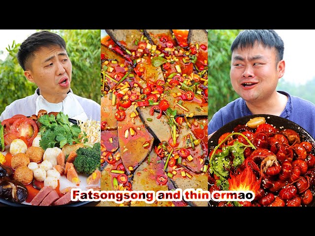 mukbang | chinese food | Braised duck neck | beef liver | milk fondue | FatSongsong and ThinErmao