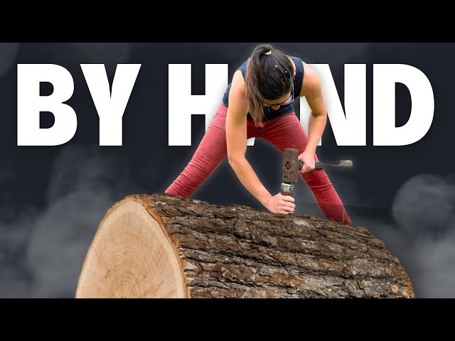 Tiny Human VS GIANT Log: Dough Bowl with Handtools Only