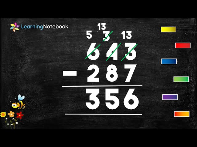 Subtraction of 3 digit numbers with borrowing