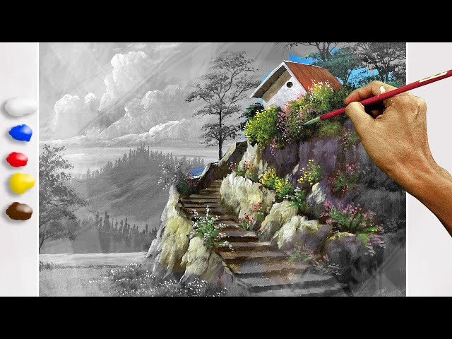 How to Paint Stairway to the House in Acrylics / Time-lapse / JMLisondra