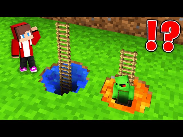 JJ and Mikey Found SECRET LAVA vs WATER TINY LADDER in TINY PIT in Minecraft Maizen!
