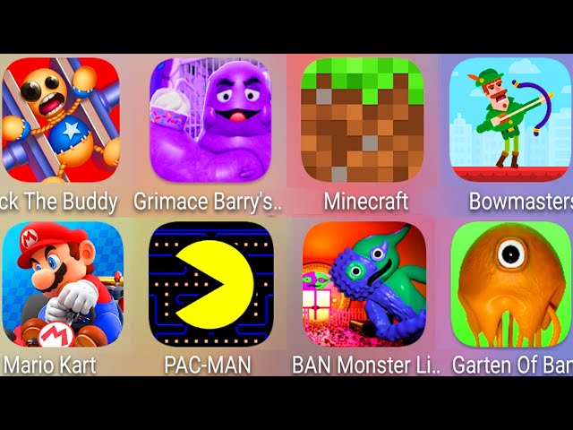 Bowmasters,Grimace Barry's Prison,Minecraft,BAN Monster Life,Garten Of Banban 3,PAC MAN,Mario Kart